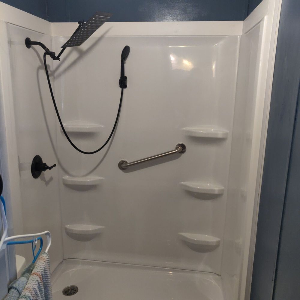 Finished shower in a mobile home bathroom remodel