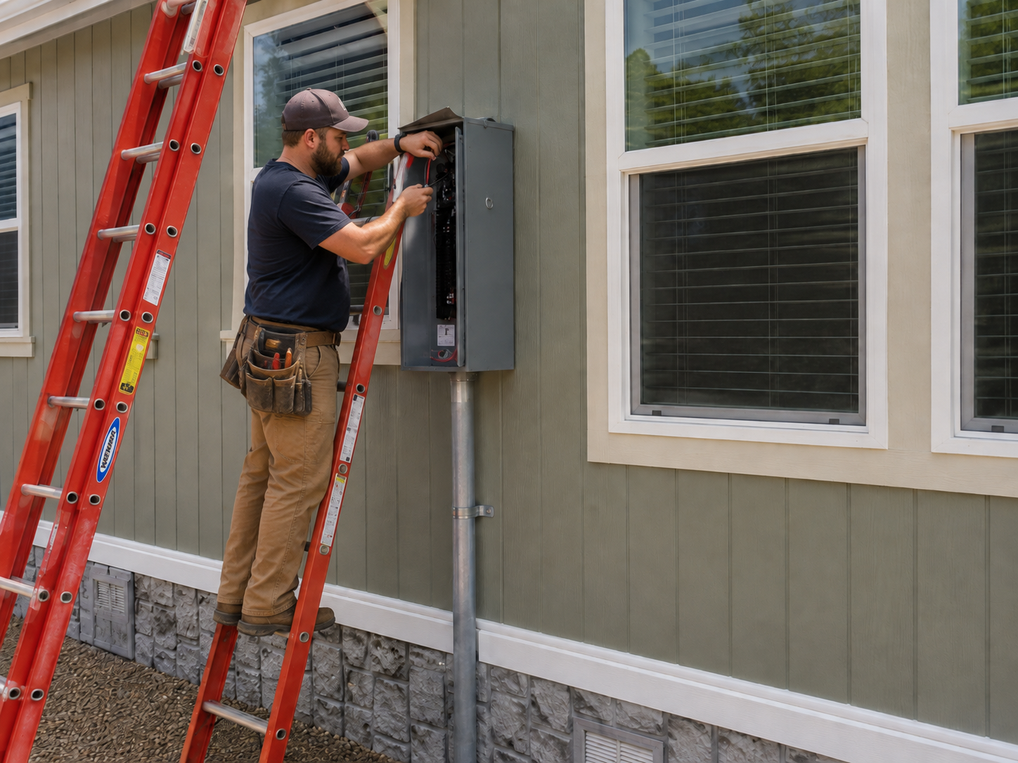 Cal Star electrician working on a mobile home electrical panel