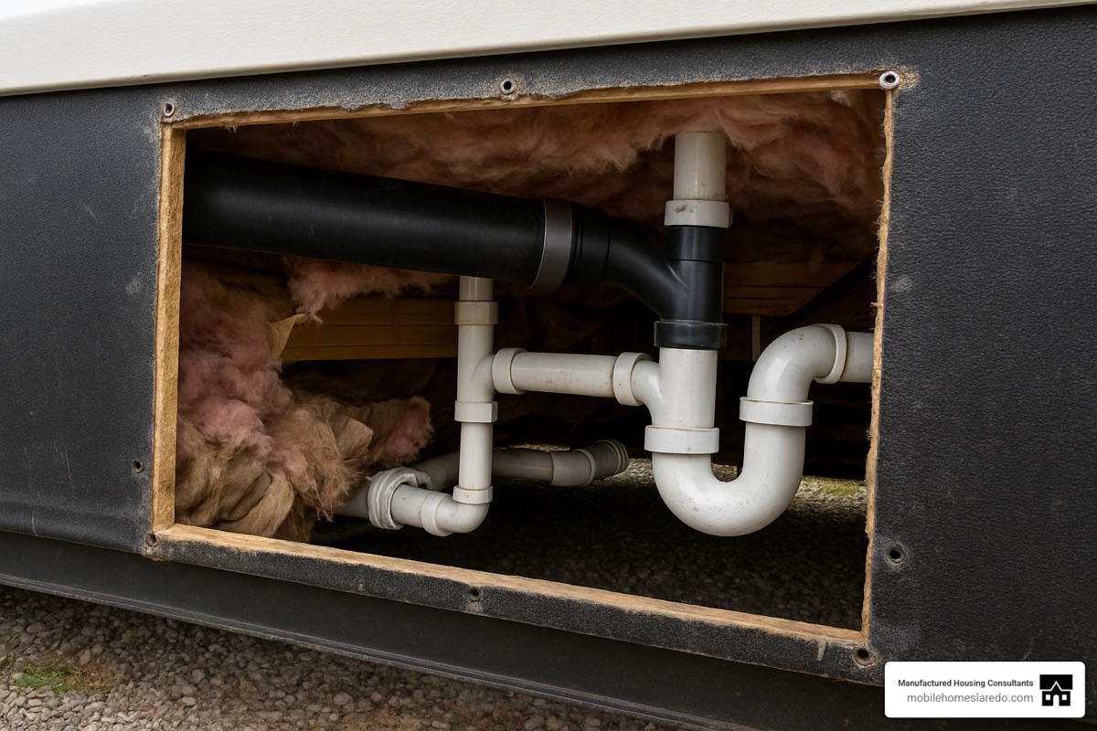 Plumbing repair work on a mobile home water line and fittings