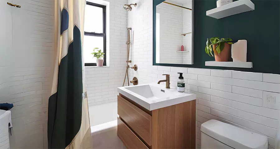 Modern bathroom renovation in a mobile home located in Los Angeles County.